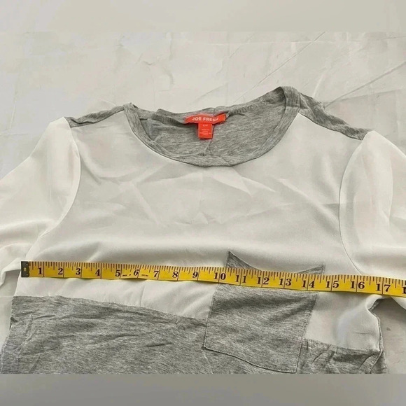 Joe Fresh Size S White Gray Sheer Rayon Top Long Sleeve Blouse T-Shirt Soft FLAW - Picture 8 of 9